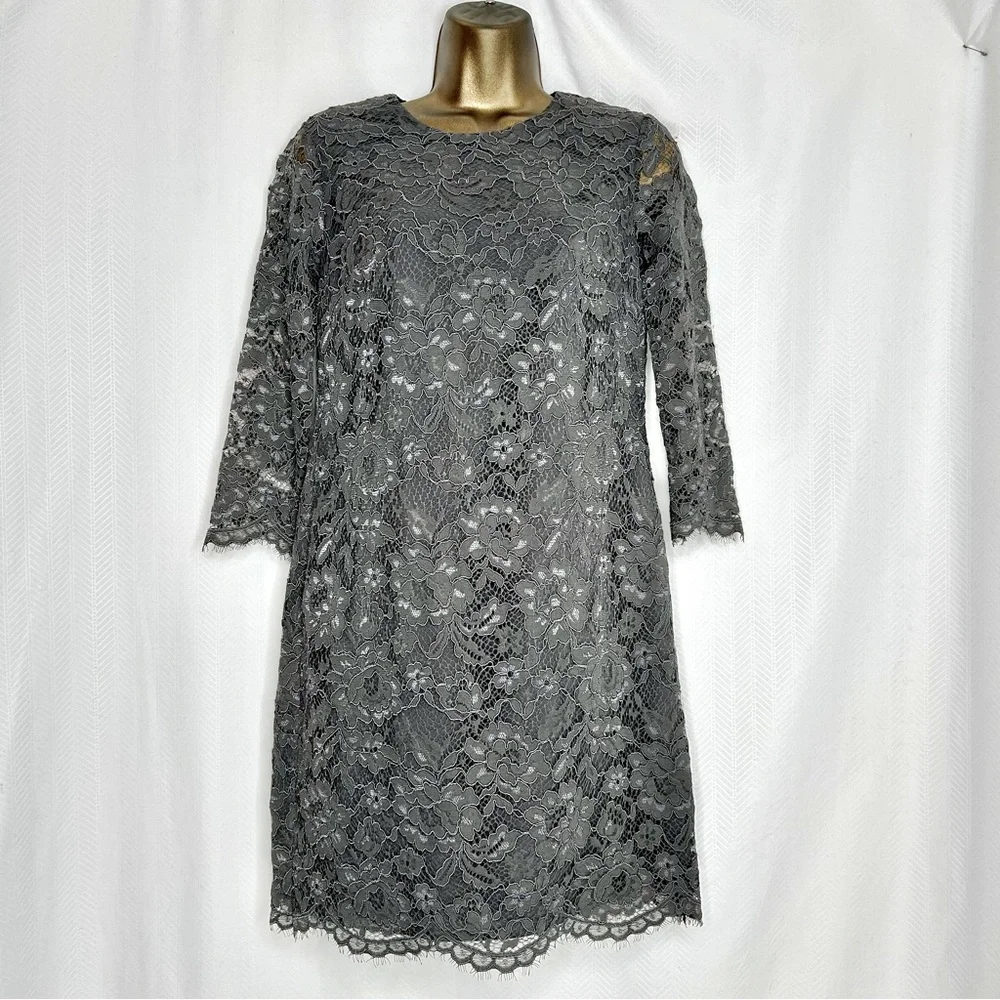 Cynthia Steffe Grau lace midi dress shift size 0 - Picture 1 of 7